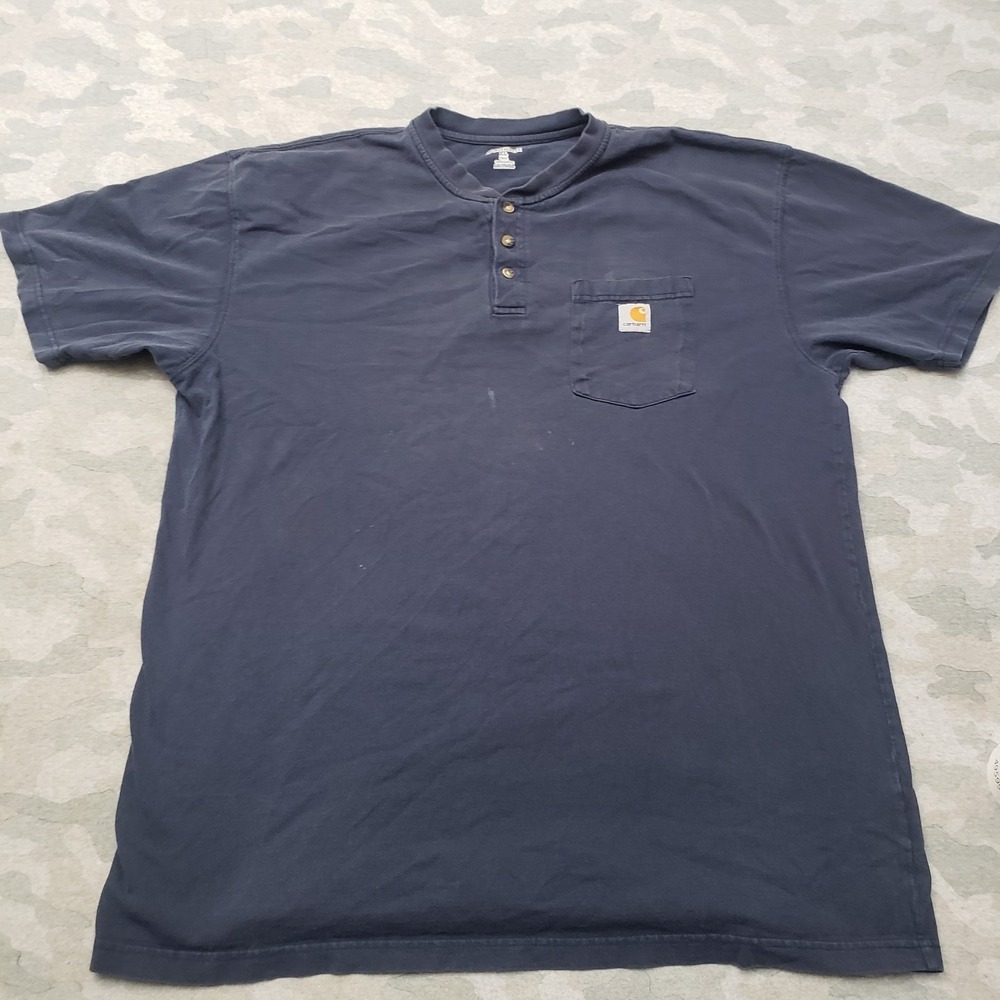 Carhartt Shirt Mens XLT Blue Henley Pocket Tee Workwear Outdoors‎ Short Sleeve